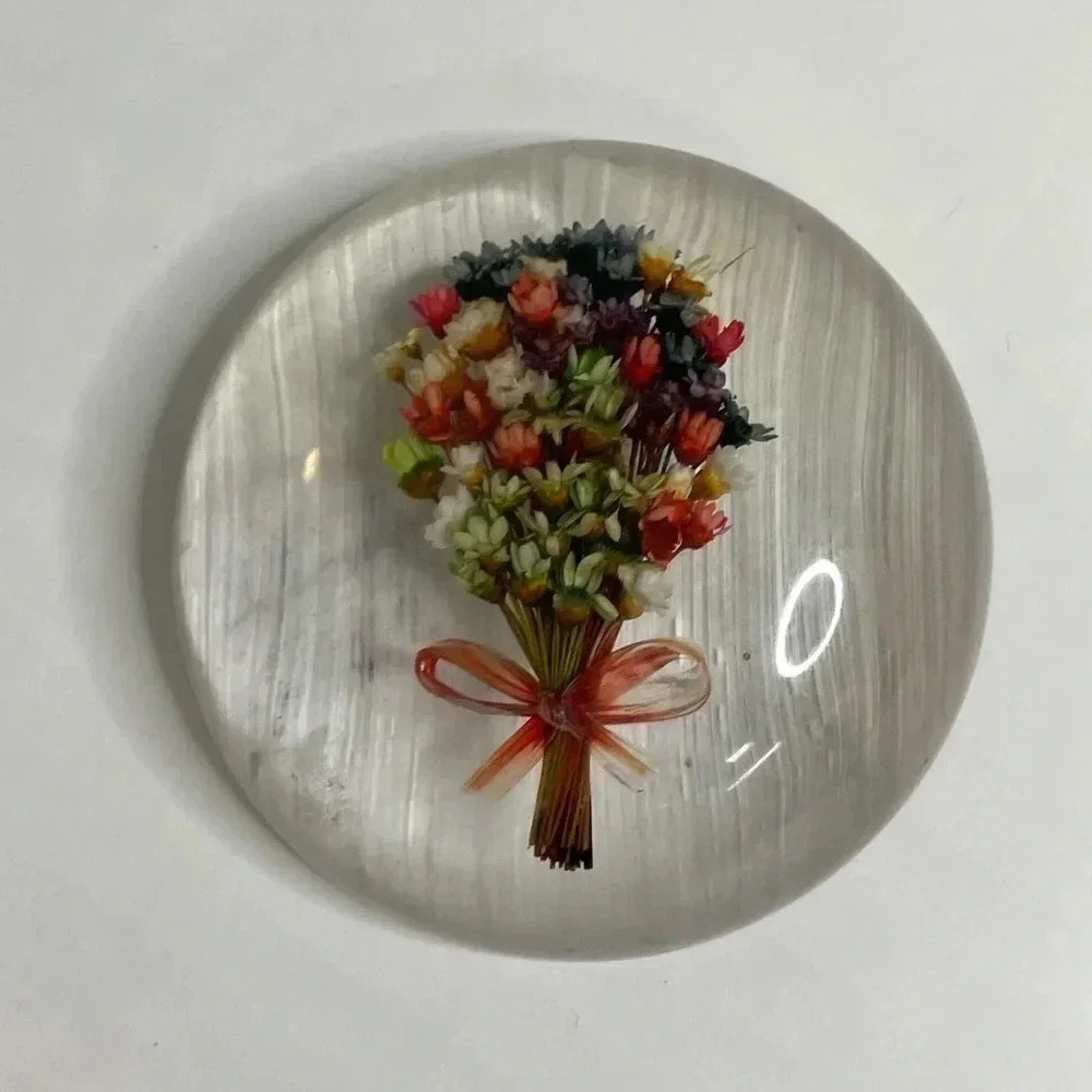 Lucite Bouquet of Flowers Paperweight
